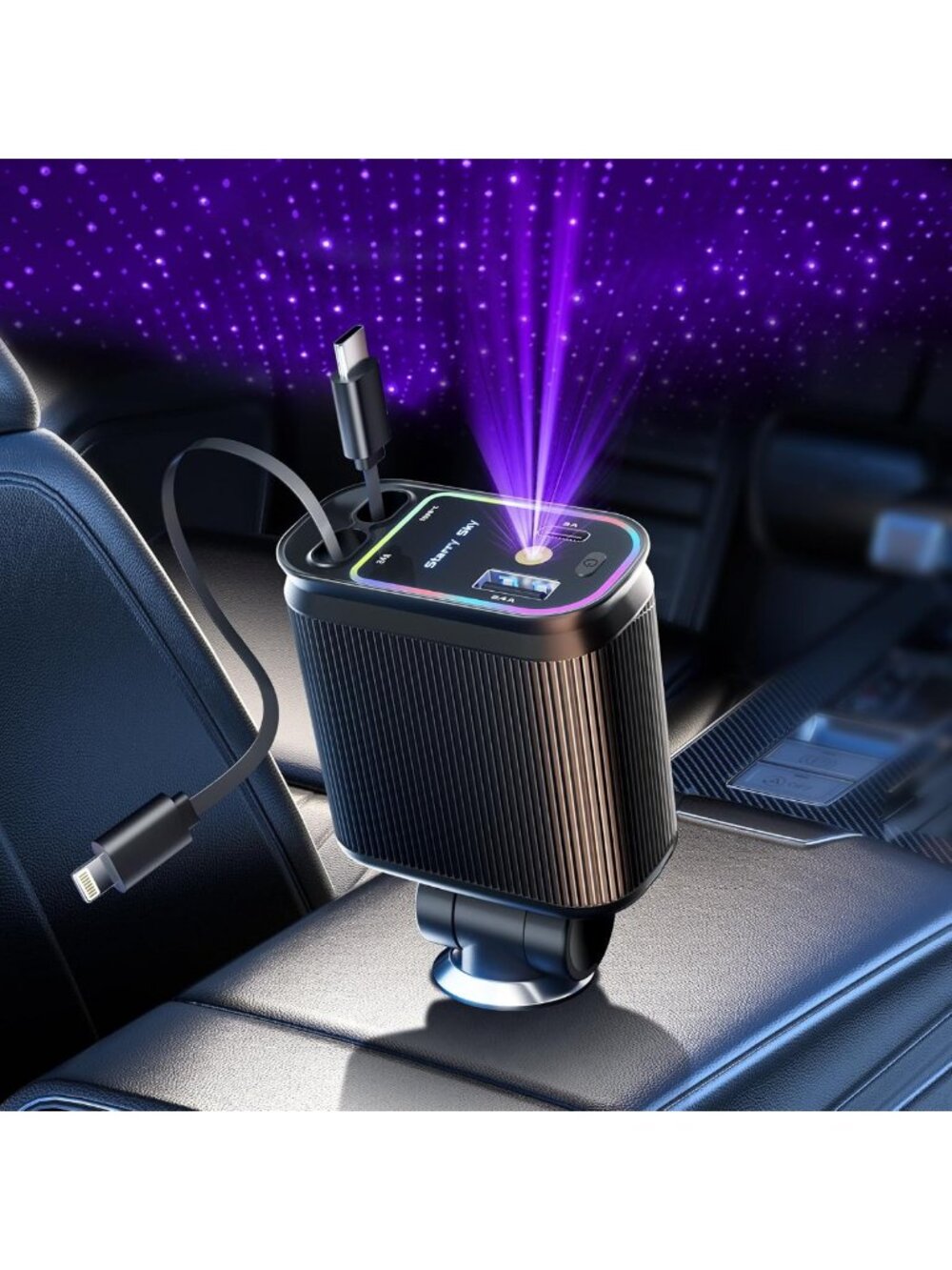 4-in-1 Retractable Car Charger Adapter, Fast USB-C Charging for iPhone